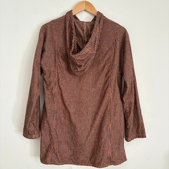 Anthropologie Mur Mur Boho Hoodie Embroidered Blue Striped Cotton Top Size S - Picture 2 of 7